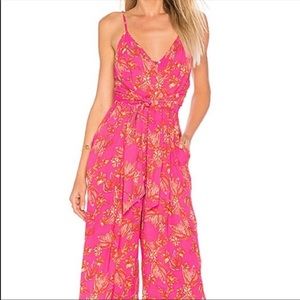 Free People Hot Tropics Pink Cropped Jumpsuit EUC